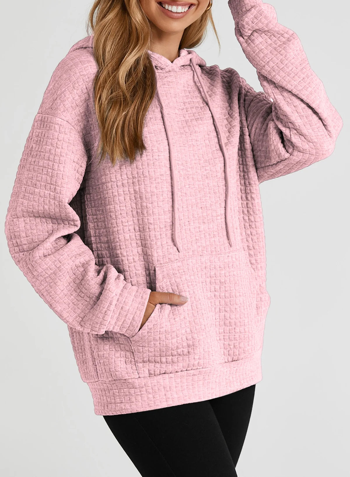 Hoodies for Women Fall Sweatshirts for Women Drawstring Long Sleeve Hoodies Pullover Knit Top with Pocket Pink M