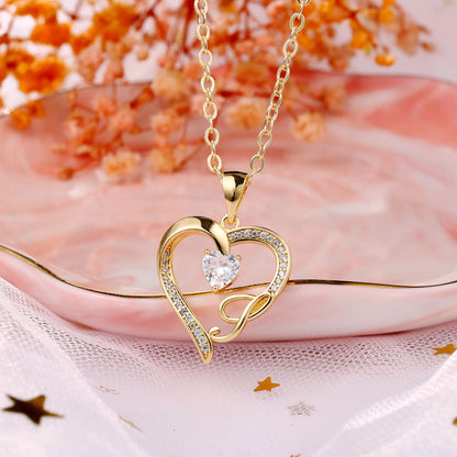 Initial Heart Necklace for Women Cubic Zirconia 14K Gold Plated Initial Heart Pendant Necklace