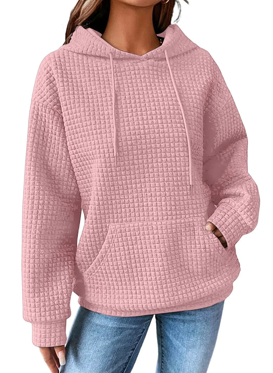 Hoodies for Women Fall Sweatshirts for Women Drawstring Long Sleeve Hoodies Pullover Knit Top with Pocket Pink M