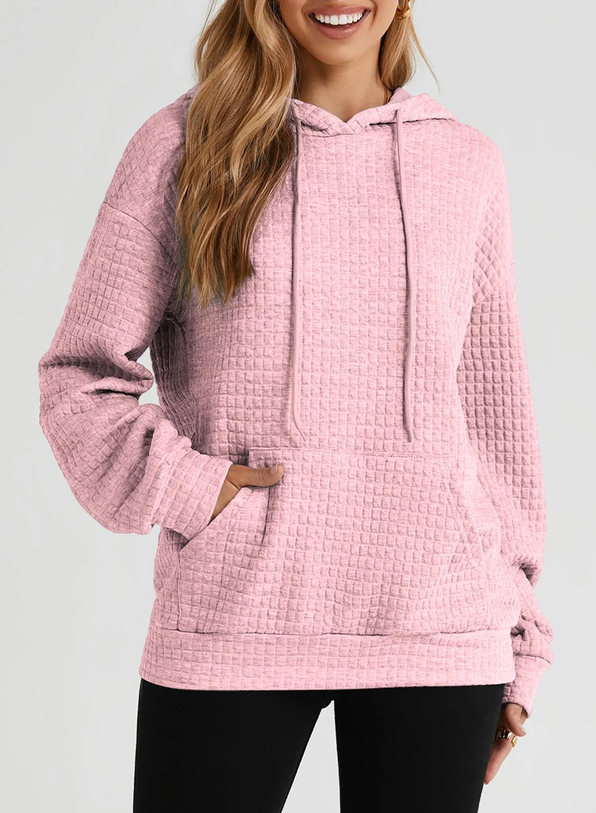 Hoodies for Women Fall Sweatshirts for Women Drawstring Long Sleeve Hoodies Pullover Knit Top with Pocket Pink M