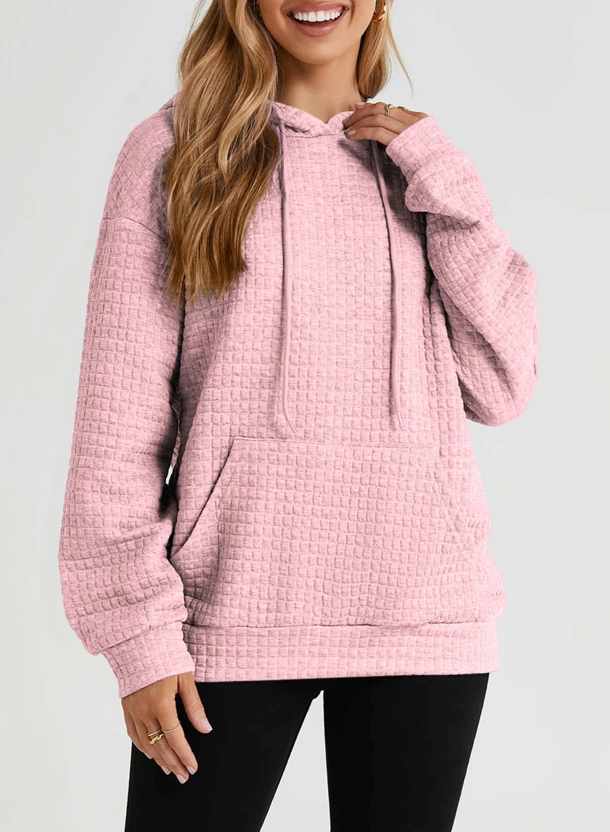 Hoodies for Women Fall Sweatshirts for Women Drawstring Long Sleeve Hoodies Pullover Knit Top with Pocket Pink M